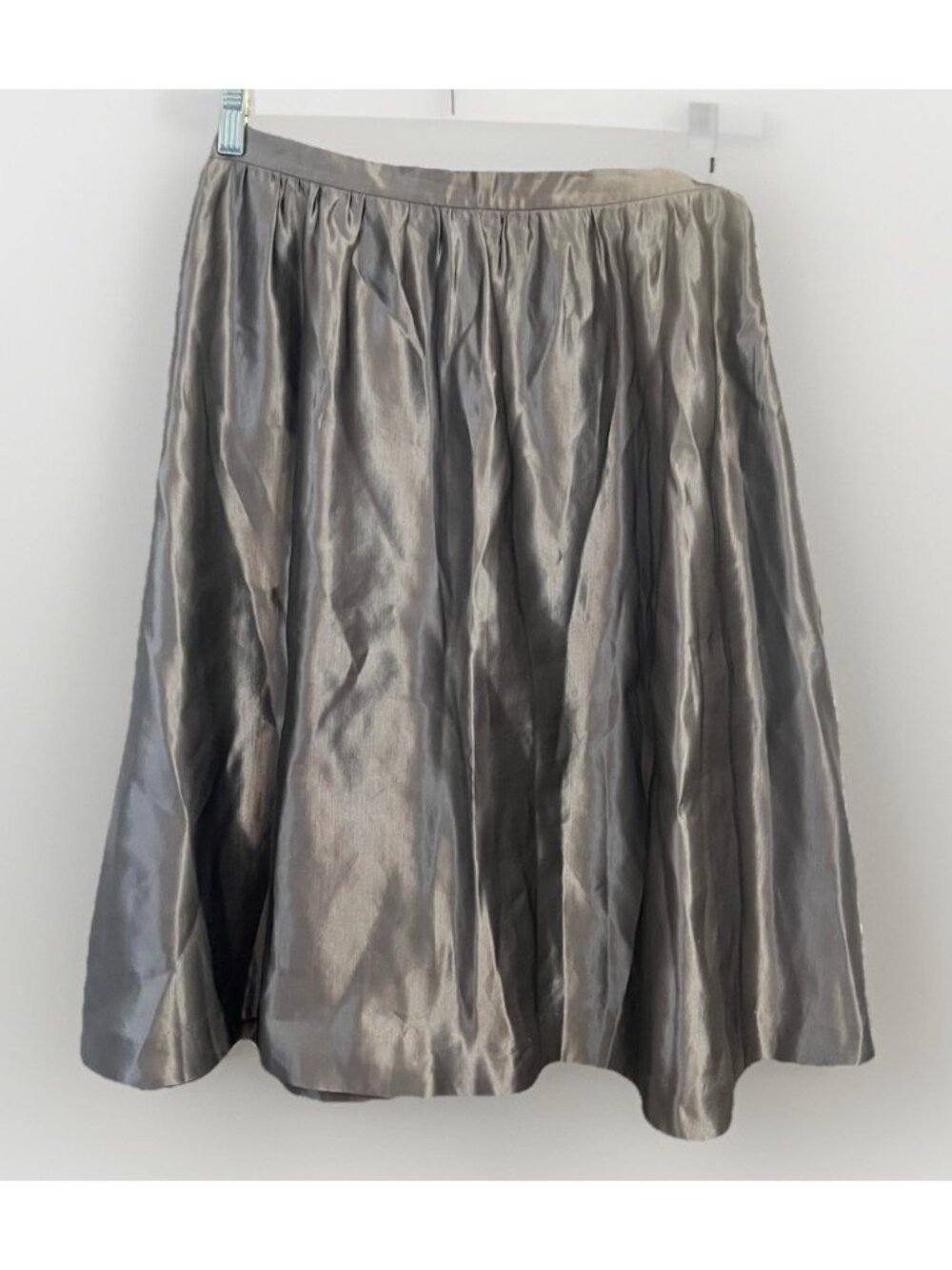 WDNY Silk Linen Iridescent Silver Midi Knee Length Skirt 8 Waist Gala Party Q - Picture 2 of 4